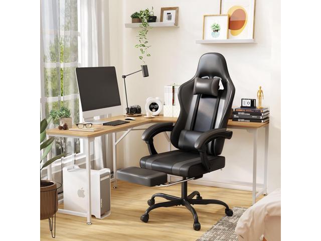 Gaming Chair with Footrest and Massage Lumbar Support, Height Adjustable Game Chair, Video Gaming Chair for Gaming Room, Living Room and Office -...