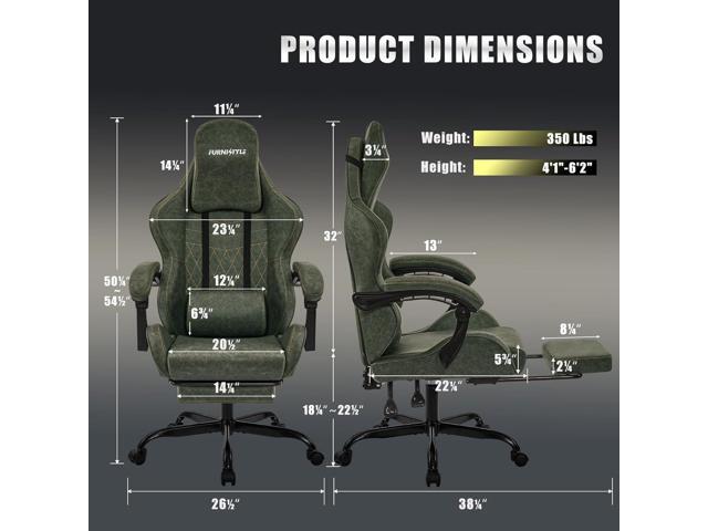 Gaming Chair Big and Tall, Green Leather Video Game Chairs with Footrest, Padded Linkage Armrests & Large Headrest, Ergonomic Computer Chair 350lbs...