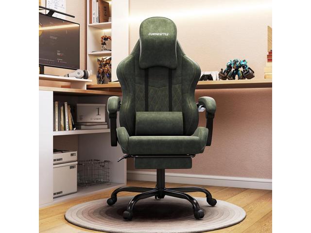 Gaming Chair Big and Tall, Green Leather Video Game Chairs with Footrest, Padded Linkage Armrests & Large Headrest, Ergonomic Computer Chair 350lbs...