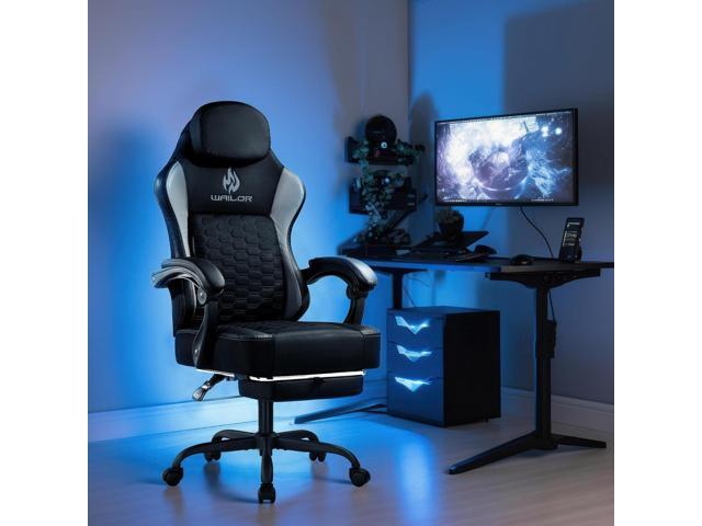 Gaming Chair with Pocket Spring Cushion, Video Game Computer Chair with Footrest for Adults, High Back Gamer Leather Chair with Headrest and Lumbar...