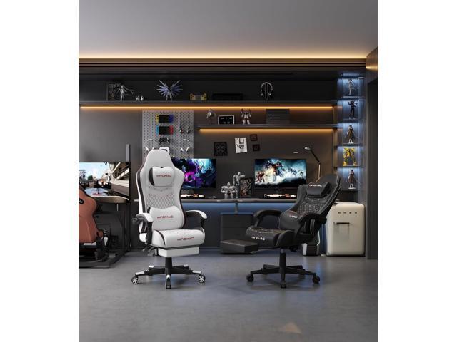 Gaming Chair,Ergonomic Computer Gaming Chair,400lb Load-Bearing,Retractable Footrest/Waist Support/Ergonomic Backrest[Spring + 4D Sponge] (White)