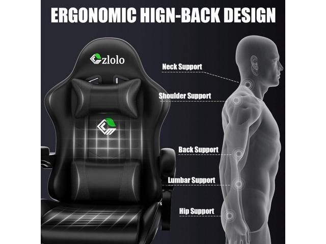Gaming Chair, Ergonomic Office Computer Chair with Footrest and Lumbar Support Massager Racing Style High Back Video Gamer Chair, WideThick...