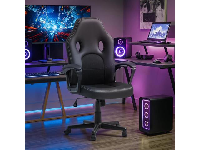 Office Gaming Chair High Back Leather Computer Chairs Ergonomic Height Adjustable Racing Game Desk Chair Executive Conference Task Chair (Black)