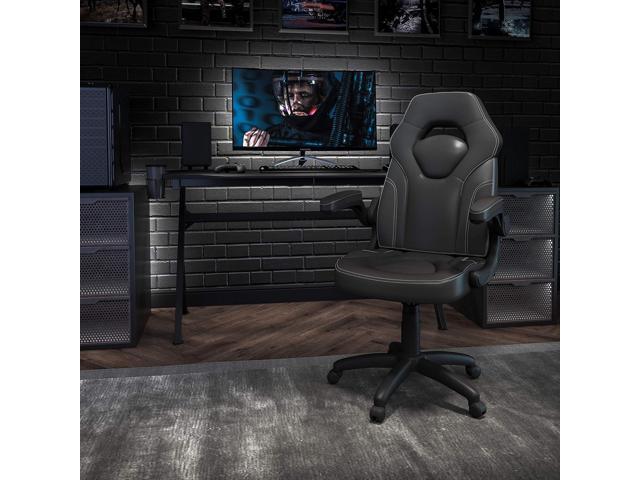 Flash Furniture X10 High-Back LeatherSoft Racing Style Gaming Chair with Flip-Up Arms, Ergonomic Padded Swivel Computer Chair, Black