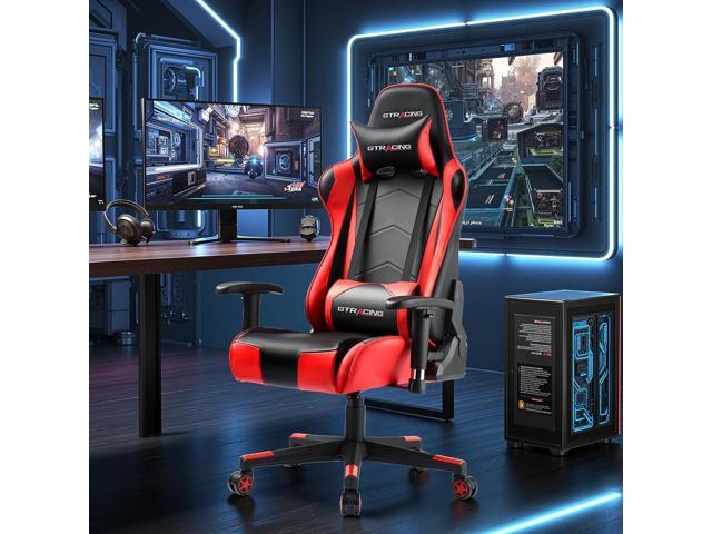 GTRACING Gaming Chair with Reclining Backrest, Adjustable Height and Swivel Base, Ergonomic Computer Chair with Headrest and Lumbar Support (Red)