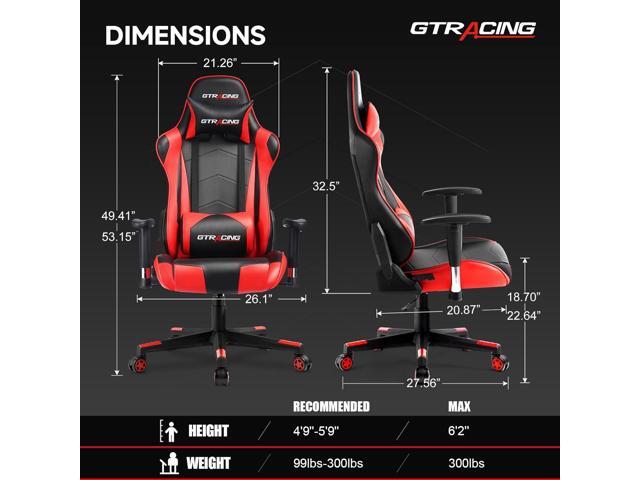 GTRACING Gaming Chair with Reclining Backrest, Adjustable Height and Swivel Base, Ergonomic Computer Chair with Headrest and Lumbar Support (Red)