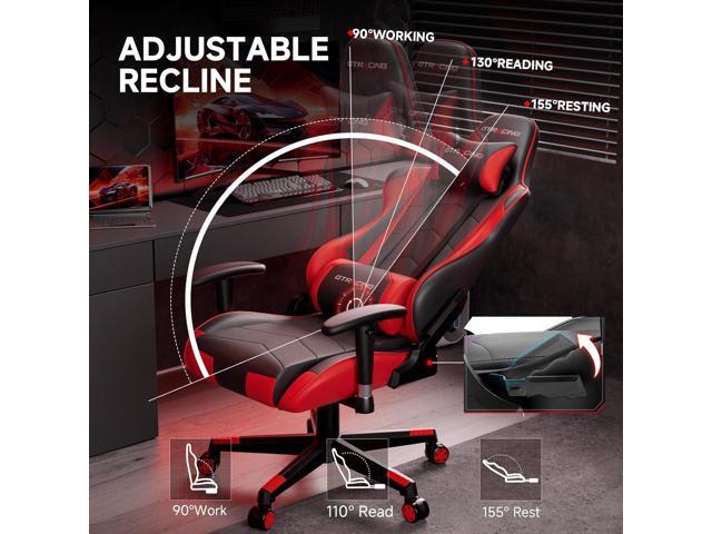 GTRACING Gaming Chair with Reclining Backrest, Adjustable Height and Swivel Base, Ergonomic Computer Chair with Headrest and Lumbar Support (Red)