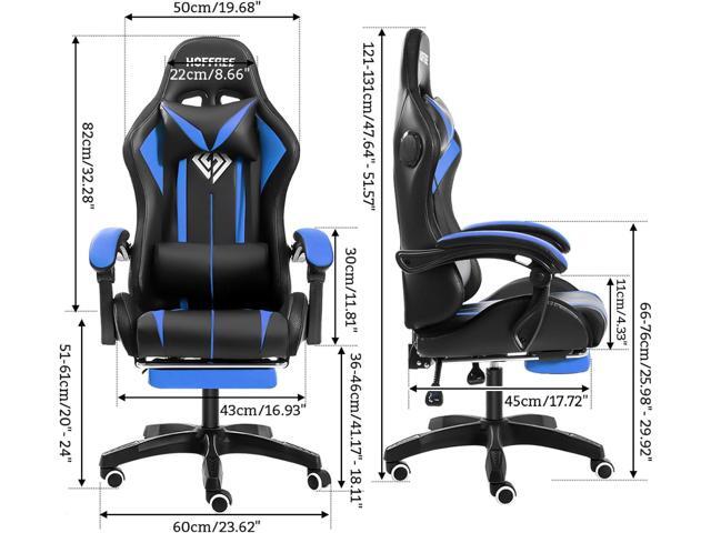 HOFFREE RGB Gaming Chair with Speakers Massage Computer Gaming Chair with LED Lights and Footrest High Back Video Game Chair for Adults Blue and Black