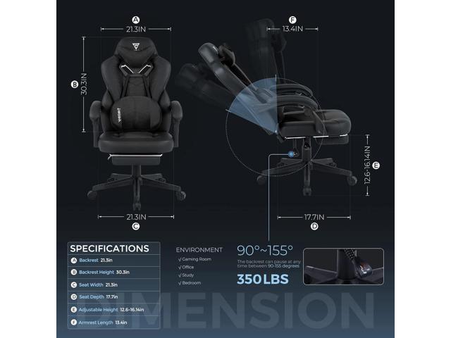 Gaming Chair PRO, Ergonomic Gaming Chairs for Adults Heavy People, Massage Reclining Office Desk Computer Chair with Footrest and Lumbar Support,...