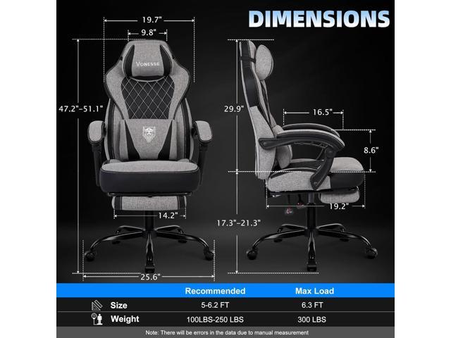 Vonesse Gaming Chair, Reclining Fabric Gaming Chairs for Adults 250LBS, Office Chair with Pocket Spring Cushion, Computer Chair with Footrest and...