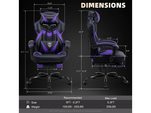 Vonesse Gaming Chair,Computer Chair with Footrest and Massage,Reclining Gaming Chairs for Adults,Big and Tall High Back Gamer Chair (Purple/Black)