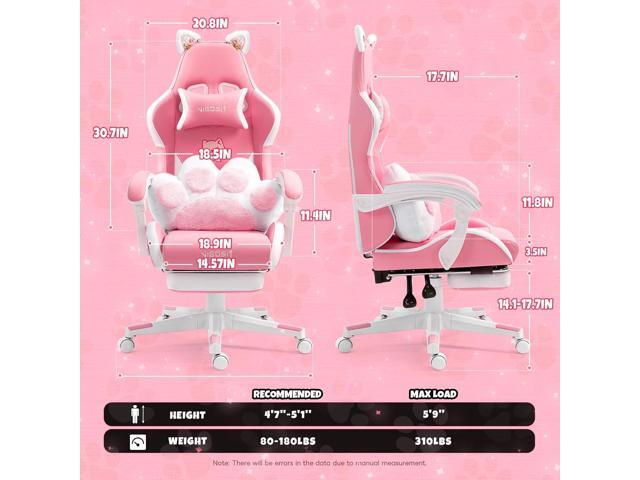 Cat Ears PU Leather Gaming Chair Ergonomic Adjustable Office Desk Computer Chairs for Gamers Adults Kids 360 Degree Swivel Recliner 45in Height, Pink