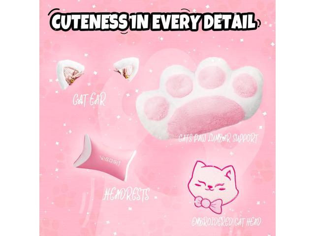 Cat Ears PU Leather Gaming Chair Ergonomic Adjustable Office Desk Computer Chairs for Gamers Adults Kids 360 Degree Swivel Recliner 45in Height, Pink