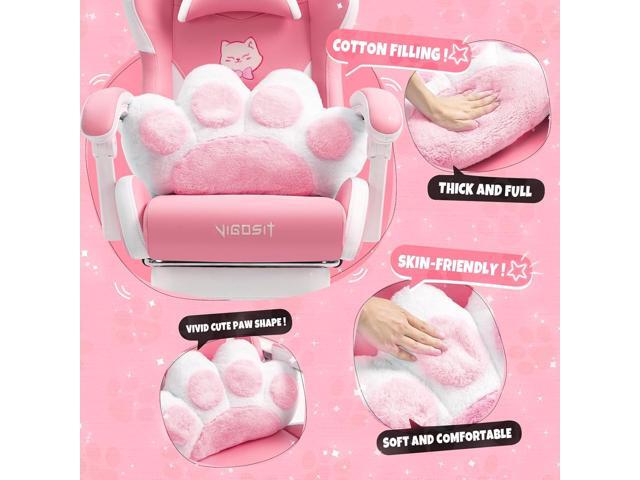 Cat Ears PU Leather Gaming Chair Ergonomic Adjustable Office Desk Computer Chairs for Gamers Adults Kids 360 Degree Swivel Recliner 45in Height, Pink