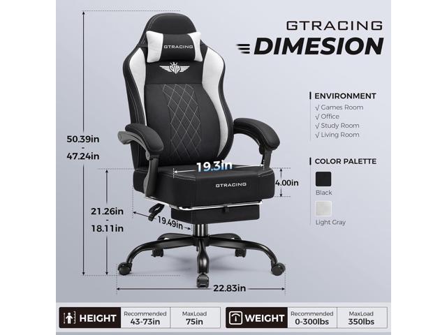GTPLAYER Big and Tall Gaming Chair Breathable Fabric Computer Chair with Strong Lumbar Support, Comfortable Office Chairs with Pocket Spring...