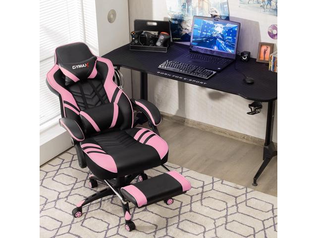 GYMAX Gaming Chair, Ergonomic Computer Chair with Footrest, Linkage Armrests & Lumbar Cushion, Big Wide High Back Video Gaming Chair, Reclining...