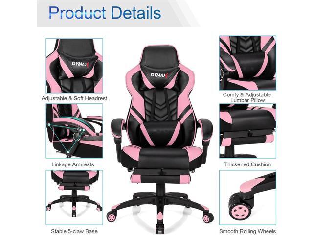 GYMAX Gaming Chair, Ergonomic Computer Chair with Footrest, Linkage Armrests & Lumbar Cushion, Big Wide High Back Video Gaming Chair, Reclining...