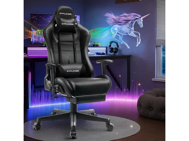 GTPLAYER Gaming Chair with Speakers, Video Game Chairs with Footrest for Adults, Ergonomic Computer PC Gamer Reclining Chair by GTRacing (Black)
