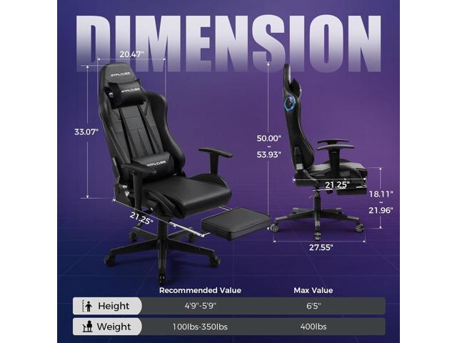 GTPLAYER Gaming Chair with Speakers, Video Game Chairs with Footrest for Adults, Ergonomic Computer PC Gamer Reclining Chair by GTRacing (Black)