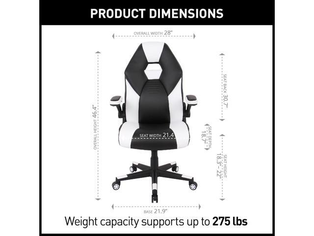 RS Gaming RGX Faux Leather High-Back Gaming Office Chair, Black/White, BIFMA Compliant