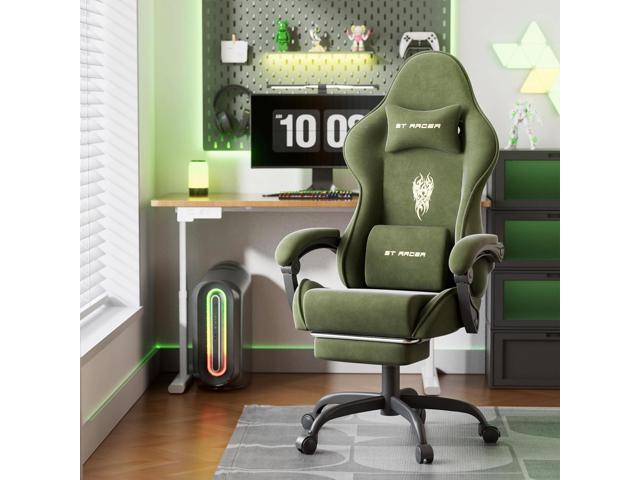 Ferghana Velvet Fabric Gaming Chair, High Back Ergonomic Gamer Chair for Adult, Comfortable Video Game Chair with Footrest and Massage Lumbar...