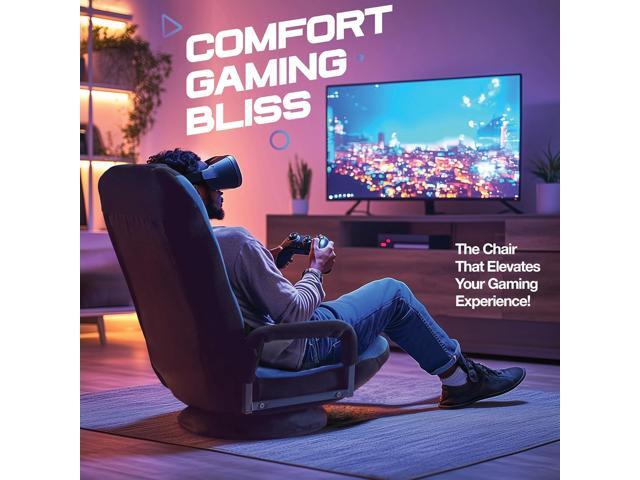 Swivel Gaming Floor Chair - Enjoy 6 Different Positions, Adjustable Lumbar Support, Removable Polyester Cover & Arm Rests, Folds to Store, Stylish...