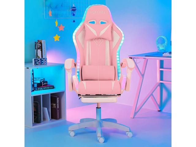 HOFFREE Gaming Chair with LED RGB Lights with Massage and Footrest Ergonomic Computer Chair High Back Video Game Chair with Adjustable Lumbar...