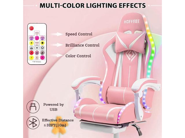 HOFFREE Gaming Chair with LED RGB Lights with Massage and Footrest Ergonomic Computer Chair High Back Video Game Chair with Adjustable Lumbar...