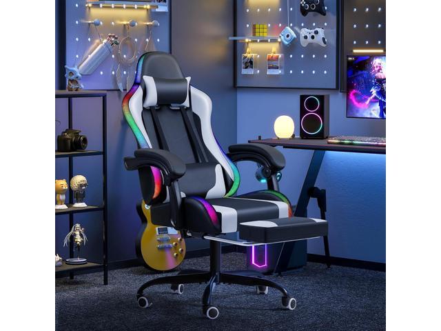 Furmax Gaming Chair with RGB LED Lights, Video Game Chair with Footrest and Massage Lumbar Support, High Back Reclining Computer Chair with...