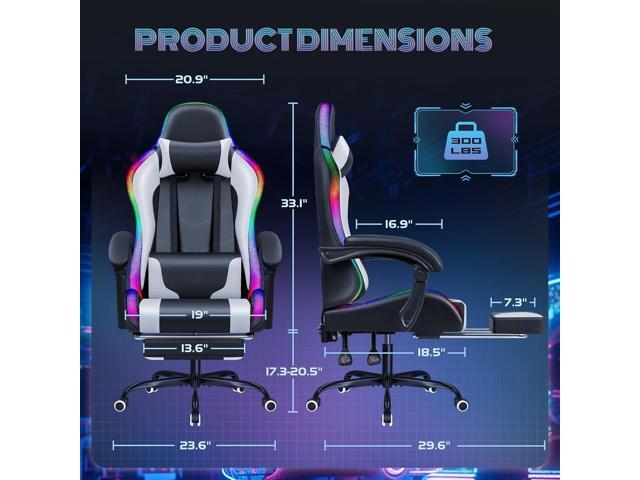 Furmax Gaming Chair with RGB LED Lights, Video Game Chair with Footrest and Massage Lumbar Support, High Back Reclining Computer Chair with...