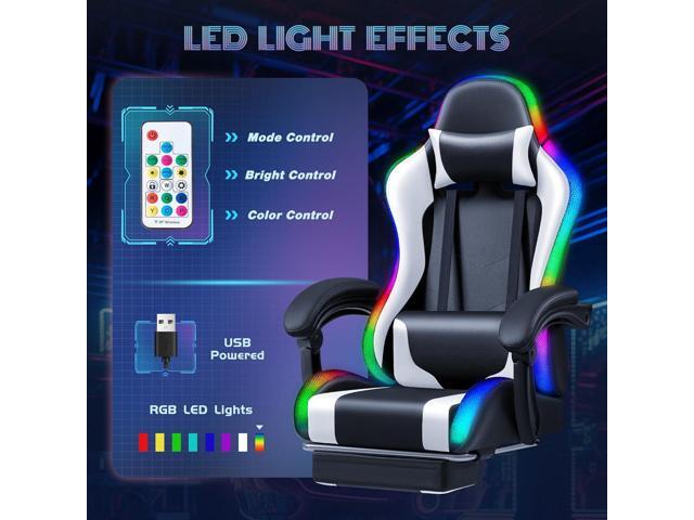 Furmax Gaming Chair with RGB LED Lights, Video Game Chair with Footrest and Massage Lumbar Support, High Back Reclining Computer Chair with...