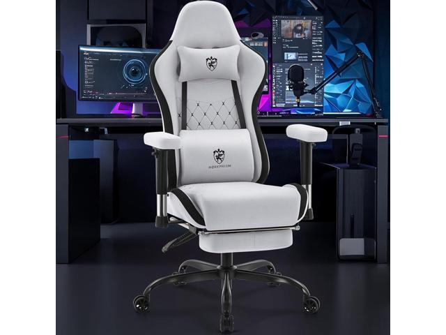 Gaming Chair Breathable Fabric,Computer Office Chair with Footrest,Massage Lumbar Support and Gel Pad,Ergonomic Reclining Gamer Chair with...