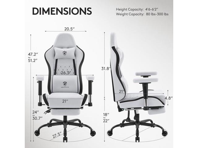 Gaming Chair Breathable Fabric,Computer Office Chair with Footrest,Massage Lumbar Support and Gel Pad,Ergonomic Reclining Gamer Chair with...