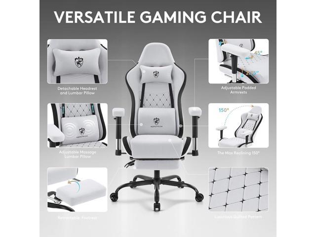 Gaming Chair Breathable Fabric,Computer Office Chair with Footrest,Massage Lumbar Support and Gel Pad,Ergonomic Reclining Gamer Chair with...