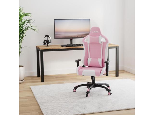 Leopard Gaming Chair, High Back PU Leather Office Chair, Adjustable Video Gaming Chairs, Swivel Racing Chair with Adjustable Armrest (White/Pink)