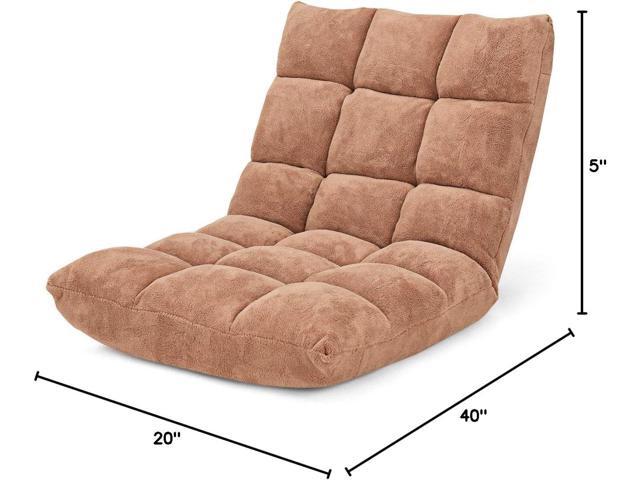 14-Position Floor Sofa, Folding Gaming Sofa Chair, Comfy Cushions & Study Steel Frame, Angle Adjustable Sleeper Bed, Couch Recliner (Tan)