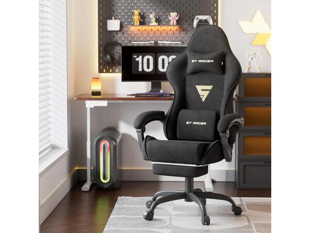 Ferghana Velvet Fabric Ergonomic Gaming Chair with Footrest and Massage, High Back Reclining Computer Gamer Chair for Adult, Racing Style PC Video...