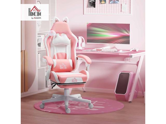 HOMCOM Racing Gaming Chair with Cat Ears, Reclining Faux Leather Computer Chair with Footrest, Lumbar Support and Headrest, Height Adjustable Gamer...