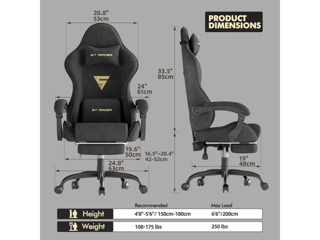 Ferghana Velvet Fabric Ergonomic Gaming Chair with Footrest and Massage, High Back Reclining Computer Gamer Chair for Adult, Racing Style PC Video...