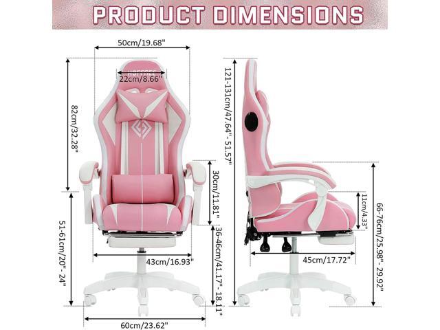 HOFFREE Pink Gaming Chair with Bluetooth Speakers and LED RGB Lights Cute Ergonomic Massage Computer Gaming Chair with Footrest High Back Video...