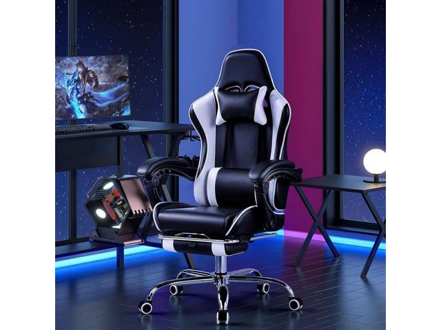 VECELO Ergonomic Gaming Chair with Footrest, Comfy Recliner Computer Chair, Swivel Seat, Height Adjustable, High Back PU Leather, Lumbar Support,...