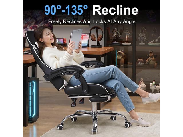 VECELO Ergonomic Gaming Chair with Footrest, Comfy Recliner Computer Chair, Swivel Seat, Height Adjustable, High Back PU Leather, Lumbar Support,...
