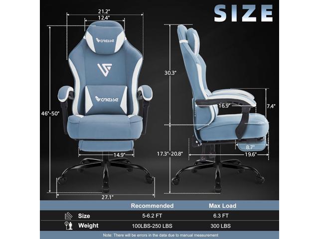 Vonesse Gaming Chair, Computer Chair Fabric with Pocket Spring Cushion, Office Chair with Footrest and Massage Lumbar Support, Reclining Gaming...