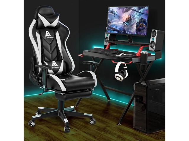 AA Products Gaming Chair High Back Ergonomic Computer Racing Chair Adjustable Office Chair with Footrest, Lumbar Support Swivel Chair - White