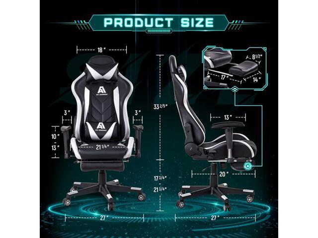 AA Products Gaming Chair High Back Ergonomic Computer Racing Chair Adjustable Office Chair with Footrest, Lumbar Support Swivel Chair - White