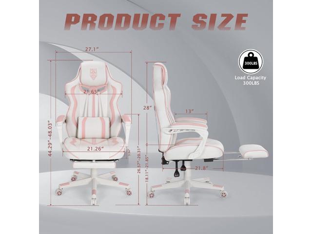 Vonesse Gaming Chair for Girls, Pink Computer Gaming Chairs for Adults, Reclining Gamer Chair with Footrest with Massage, Ergonomic Home Office...