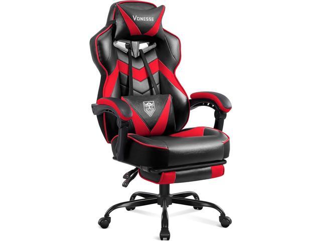 Vonesse Gaming Chair,Computer Chair with Footrest and Massage,Reclining Gaming Chairs for Adults,Big and Tall High Back Gamer Chair (Red/Black)