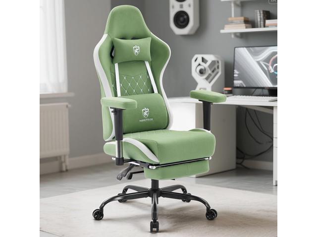 Gaming Chair Breathable Fabric,Computer Office Chair with Footrest,Massage Lumbar Support and Gel Pad,Ergonomic Reclining Gamer Chair with...