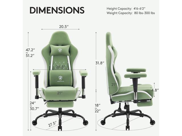 Gaming Chair Breathable Fabric,Computer Office Chair with Footrest,Massage Lumbar Support and Gel Pad,Ergonomic Reclining Gamer Chair with...