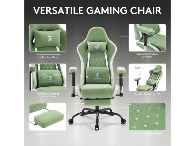 Gaming Chair Breathable Fabric,Computer Office Chair with Footrest,Massage Lumbar Support and Gel Pad,Ergonomic Reclining Gamer Chair with...